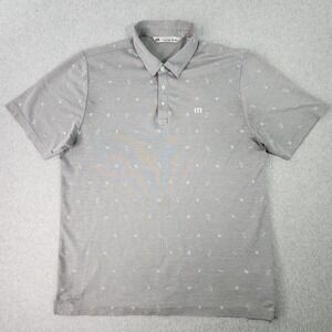 Travis Mathew Parrot Party All Over Print Golf‎ Polo Mens Size Large Gray Shirt